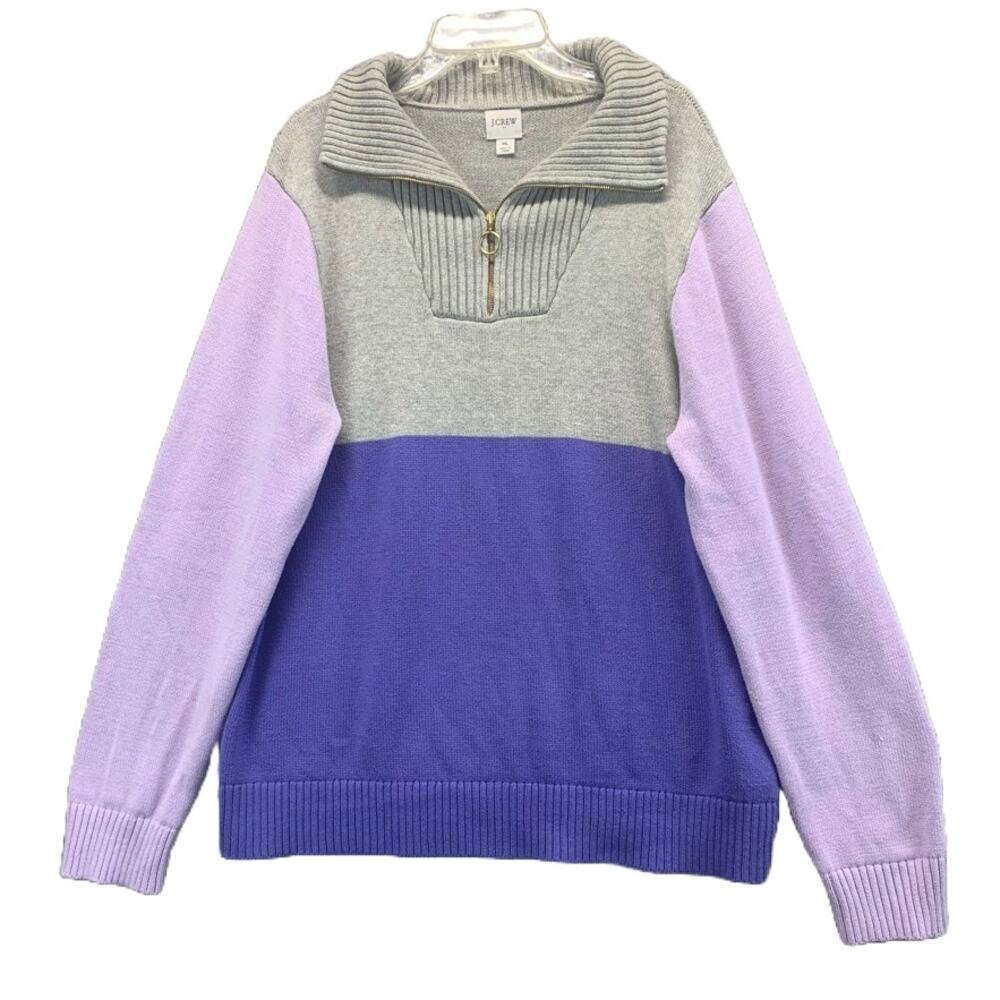 J.Crew Womens Sweater Size XL Multicolor Mock Neck Colorblock 1/4 Zip Pullover